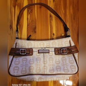Aigner Stylish Cream and Brown Shoulder Bag